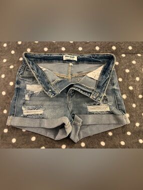 Wax Jean Light Blue Distressed Rolled-Hem Denim Shorts